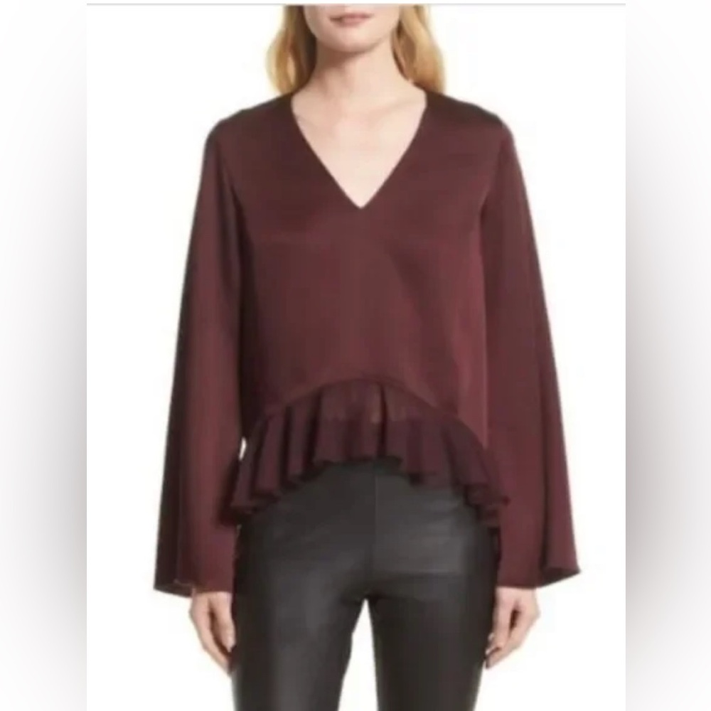 EUC SZ M Elizabeth & James Heath Ruffle Burgundy Blouse